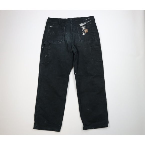 Vintage Carhartt Mens 36x32 Thrashed Wide Leg Dungaree Fit Canvas Pants Black - Picture 9 of 12